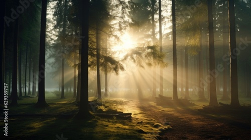 peaceful forest at dawn generative ai