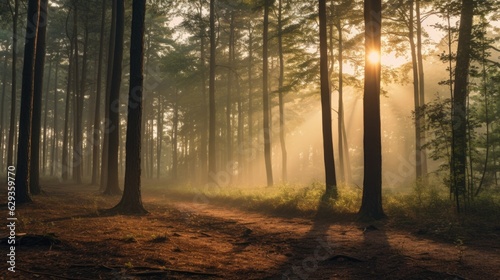 peaceful forest at dawn generative ai