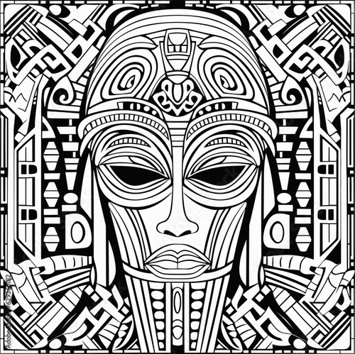 cartoon ancient egyptian pharaoh face mask zentangle