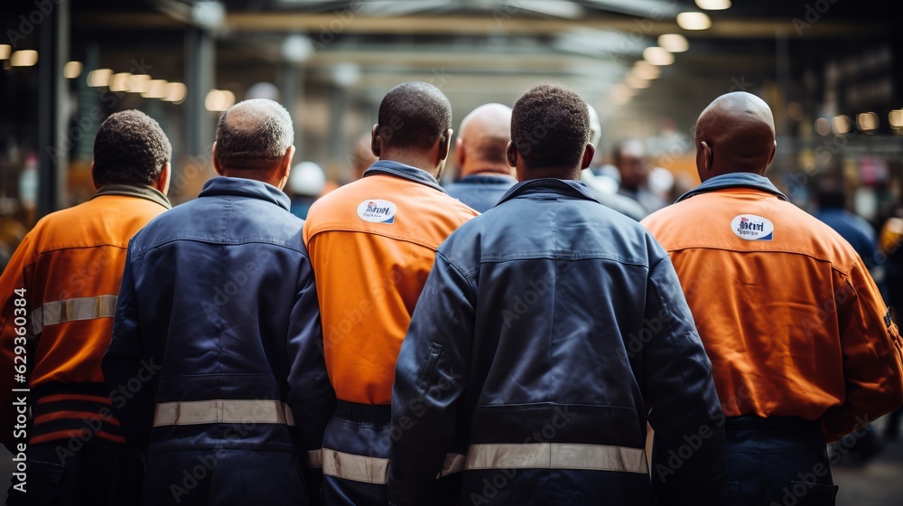 Factory workers from behind on a wareouse. Generative ai Factory workers from behind on a wareouse. Generative ai