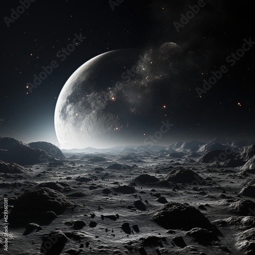 Moon in deep space view close to plain layer dark and cloudy night atmosphere  great to use for blog  website  decoration  background  business etc. Generative Ai concept