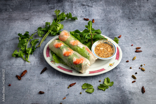 spring asiatic rolls on a plate