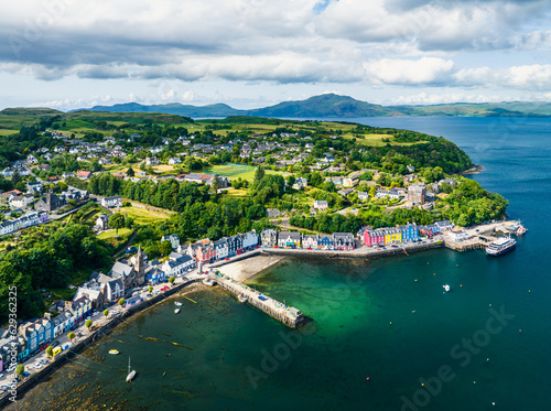 Obraz na płótnie View of Marina in Tobermory from a drone, Isle of Mull, Scotland, UK w salonie