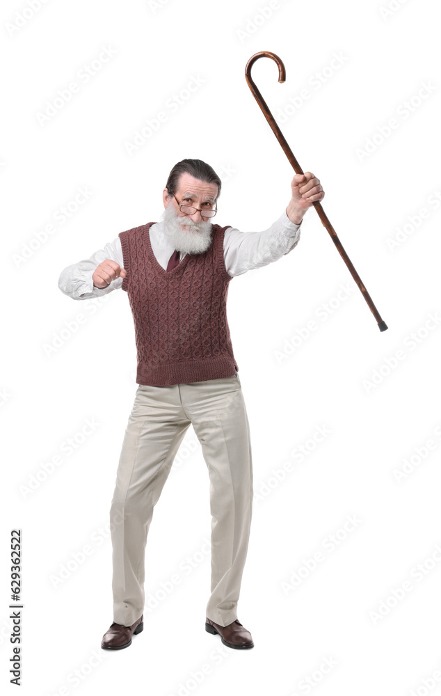 Senior man with walking cane on white background Senior man with walking cane on white background