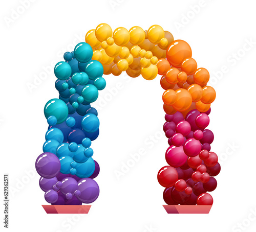 Festive colorful balloons. Isometric realistic rainbow garland for birthday interior decoration, store opening ceremony. Holiday and festivals. Cartoon vector collection isolated on white background