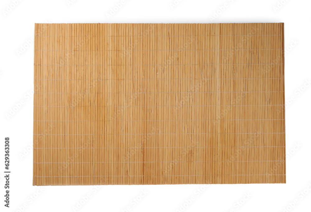 Sushi mat made of bamboo on white background, top view - obrazy, fototapety, plakaty 