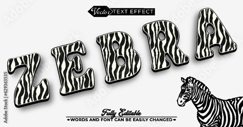 Cartoon Zebra Skin Vector Editable Text Effect Template
