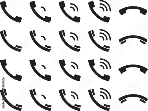 モノクロの電話風マークのベクターイラストセット