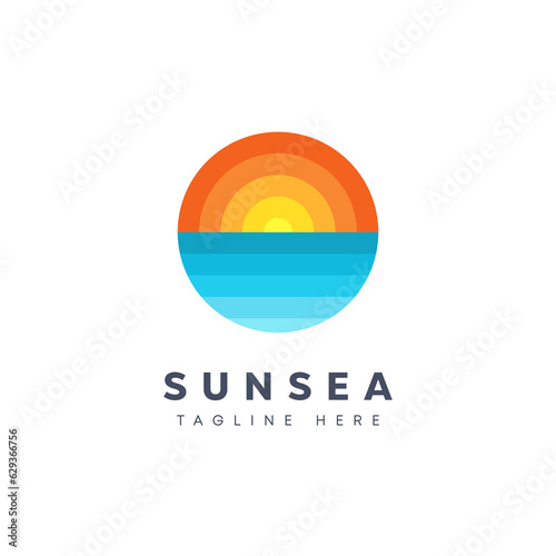 logo design Circular geometry Sun and Sea. 
