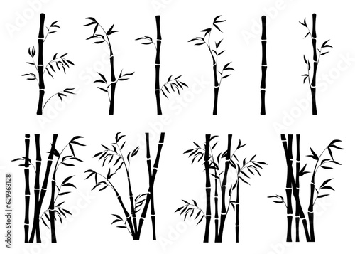 Set of bamboo silhouettes vector