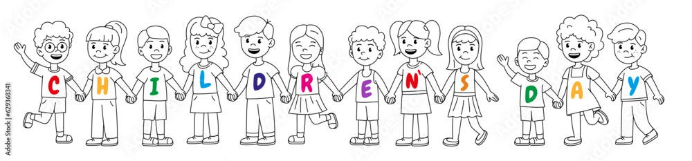 Children Day line banner vector Children Day line banner vector