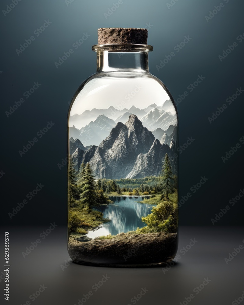 A world in a bottle illustration made with Generative AI 