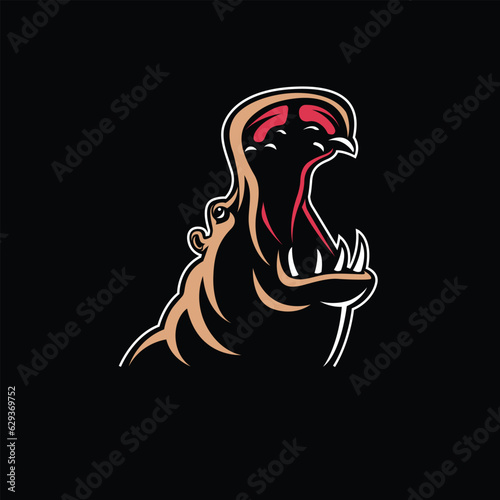 Hippopotamus Silhouette Vector, Retro Logo, Vintage, Hippopotamus Head, Minimalism, Hippopotamus Line Art, E-Sport Logo, Hippopotamus Illustration