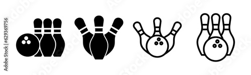Bowling icon set illustration. bowling ball and pin sign and symbol.