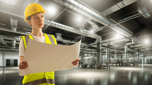 Woman builder. Architect in...