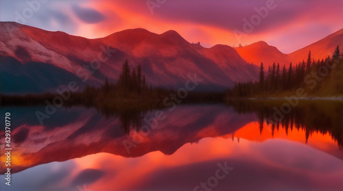  fiery sunset cascading over the snow-capped peaks of the mountain range. © Kasun Udayanga