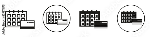 Annual fee symbol sign icon. set collection of calendar with plastic credit or debit card shows money charge towards annum bill payment of financial e commerce banking fees in dollar cost.