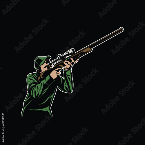 Shooting man Silhouette Vector, Retro Logo, Vintage, dog Head, Minimalism, dog Art, Outdoor Logo, Dog Illustration, Hunting, Cocker Spaniel, Rifle