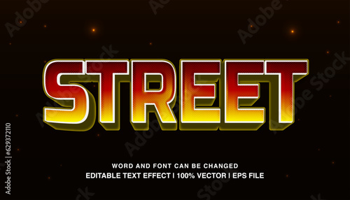 Street editable text effect template, 3d bold orange neon futuristic retro typeface, premium vector