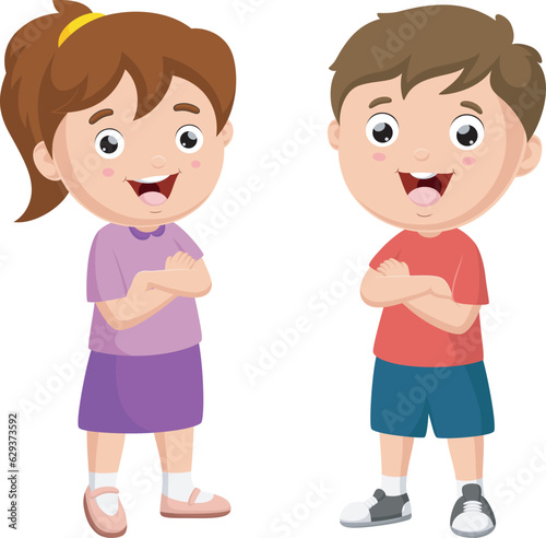 Fototapeta Naklejka Na Ścianę i Meble -  Cute happy little boy and girl cartoon