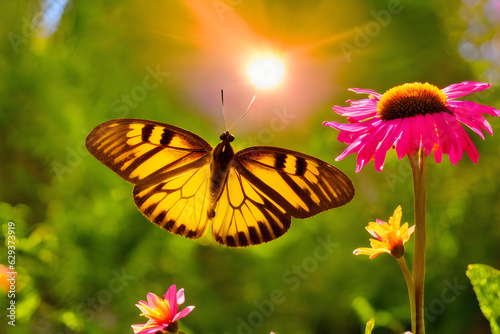 Beautiful butterfly with flower