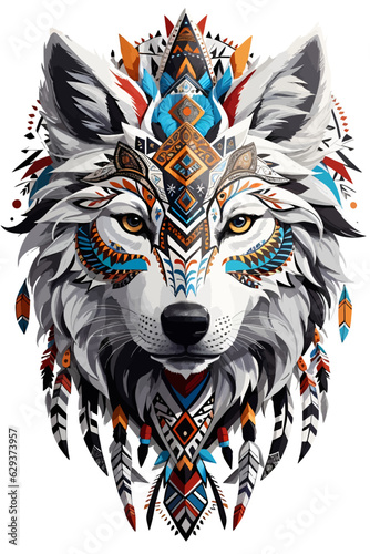 Tribal spirit animal wolf tshirt design colorful nature vector illustration