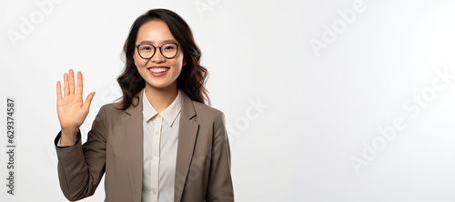  young asian businesswoman wearing glasses with copy space