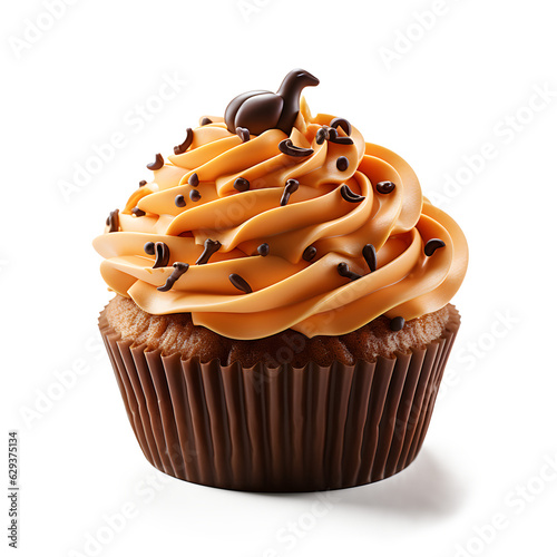 cute 3d cupcake orange pumpkin halloween on transparent background cutout, PNG file. cartoon Style © CassiOpeiaZz