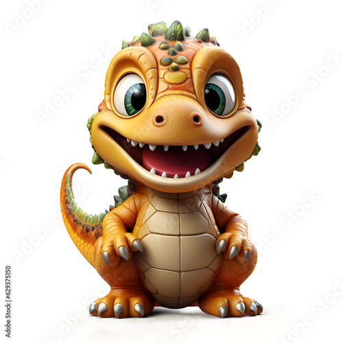 cute dinosaur t-rex model 3d orange pumpkin halloween on transparent background cutout  PNG file. cartoon Style