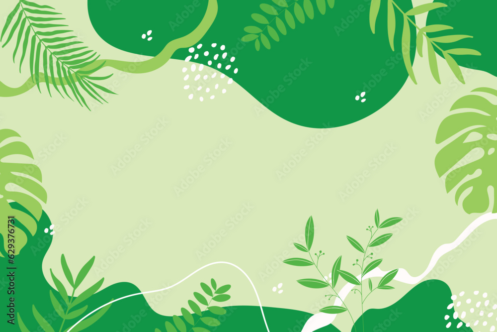 Presentation Background with tropical leaf plant on green background vector design.