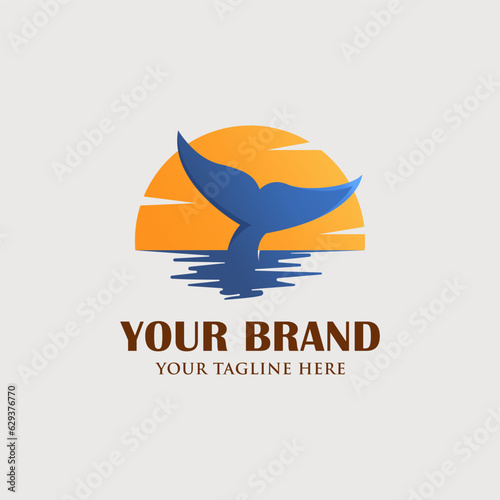 Sunset sunrise with whale tail logo