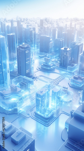 青いビルと大都市　アイソメトリックイラスト