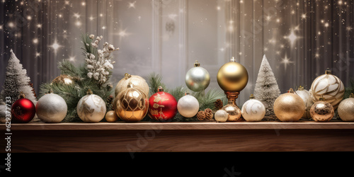 Lush Christmas advertising image wallpaper with beautiful Christmas ornaments and text spacing.