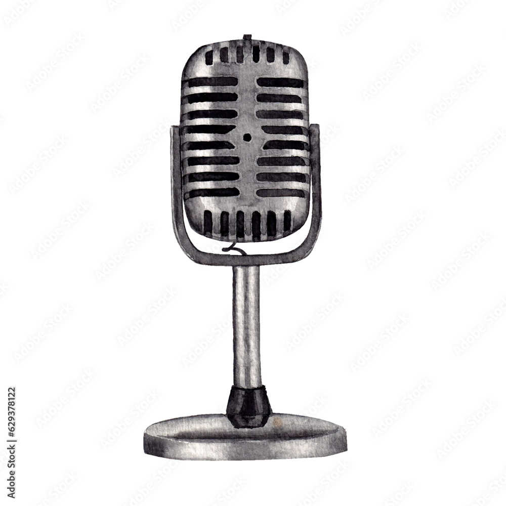 watercolor illustration retro music microphone watercolor illustration retro music microphone