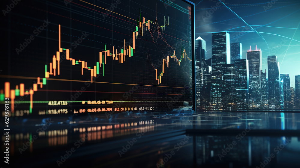 Data of a Financial Trader Business Projected on a Digital Monitor over a Dark Background Data of a Financial Trader Business Projected on a Digital Monitor over a Dark Background