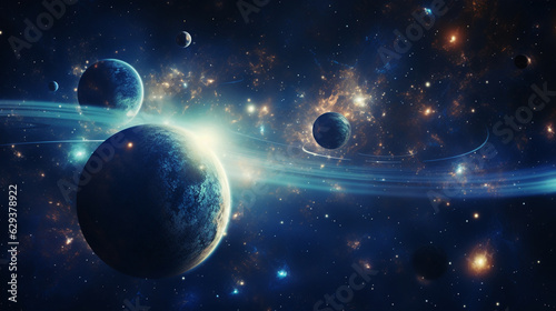 space planets galaxies star blue background