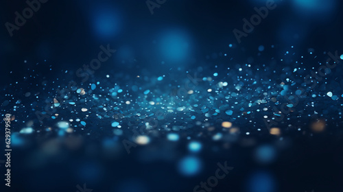 A close-up shot of sparkling bokeh particles in varying shades of blue