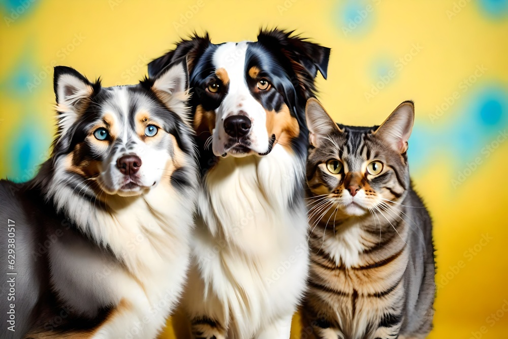 Fototapeta premium Australian shepherd with cat generated by AI tool