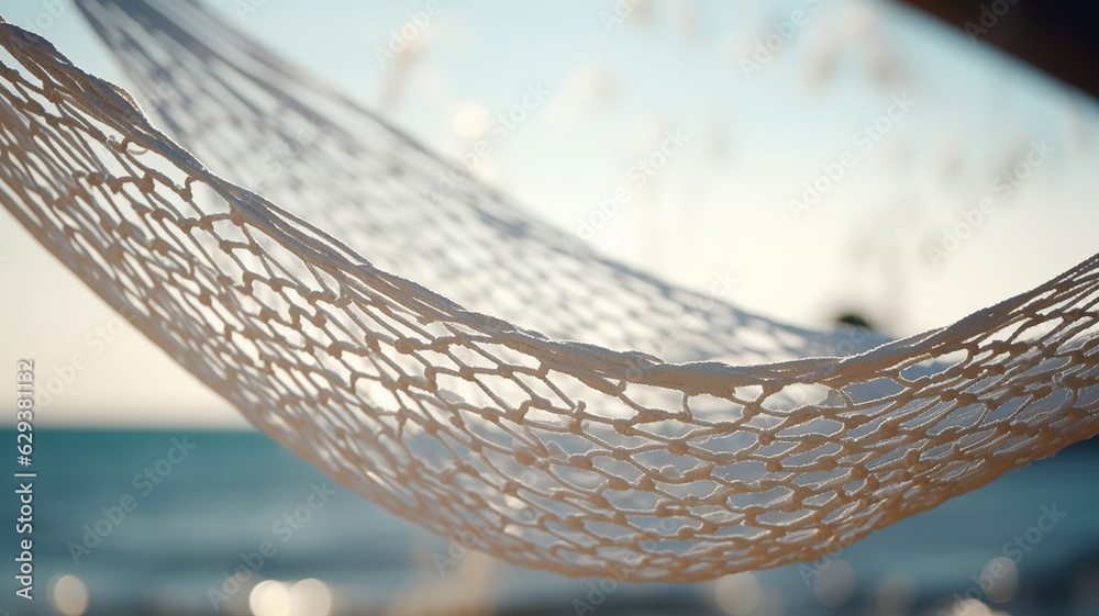 Fototapeta premium Hammock hanging on a beach overlooking the ocean
