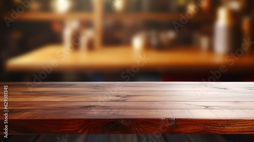 Empty wooden table with blurred background for display product