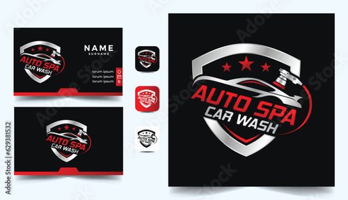 auto detailing service logo template. business card design