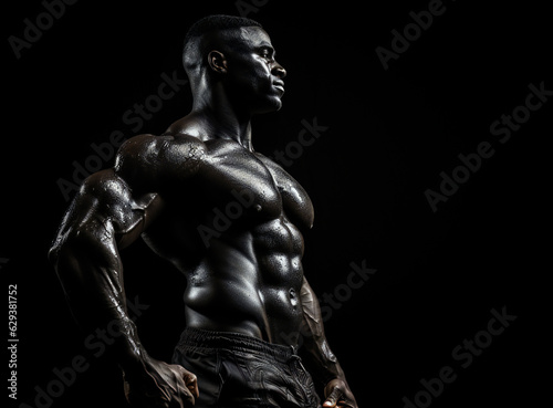 Sculpted Perfection: Muscular black man posing with ripped physique