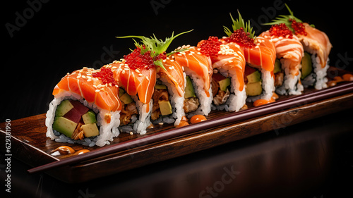 Sushi Roll Placed on a Stone Board