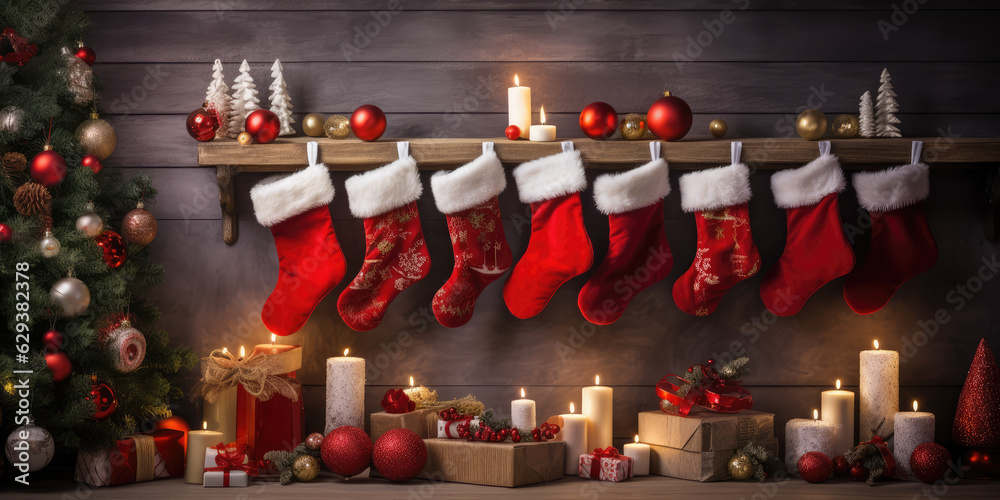Lush Christmas advertising image wallpaper with beautiful Christmas ornaments and text spacing.