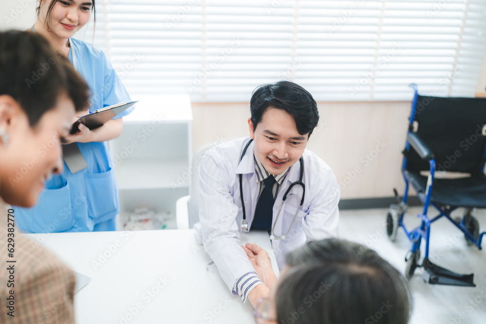 Doctor checking consultation with patient for checkup. work on healthcare paperwork and happiness of medical professional, checklist and report a results in hospital clinic, health insurance business Doctor checking consultation with patient for checkup. work on healthcare paperwork and happiness of medical professional, checklist and report a results in hospital clinic, health insurance business