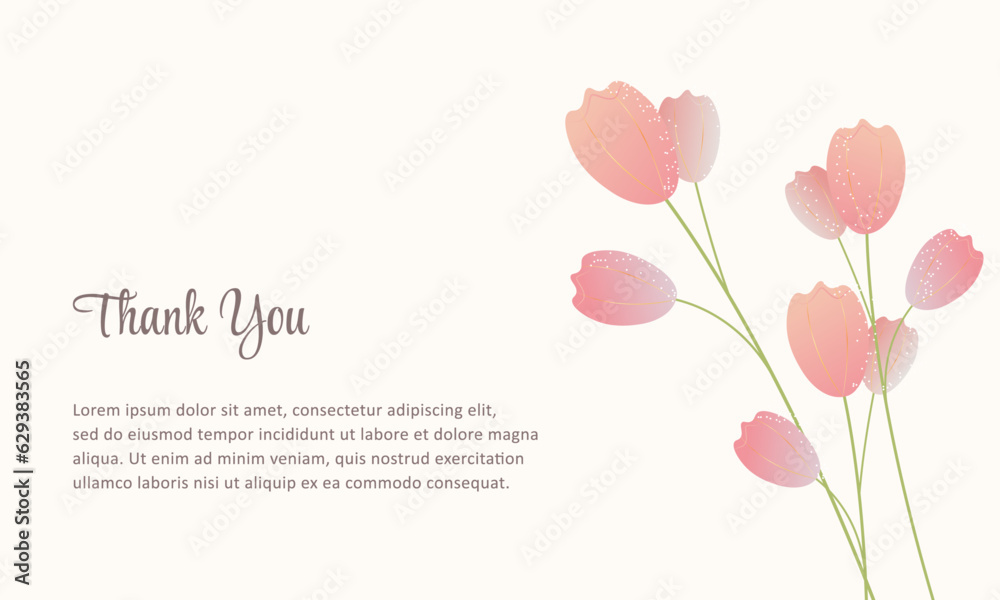 thank you card with pink tulips and white glitter. suitable for your project design