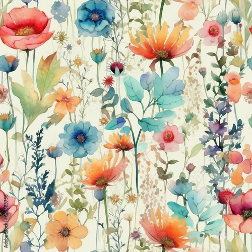 Watercolor Wild Flowers Seamless Repeat Patterns Background 5