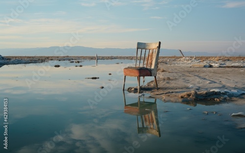 Abandoned sofa chair on the seaside.