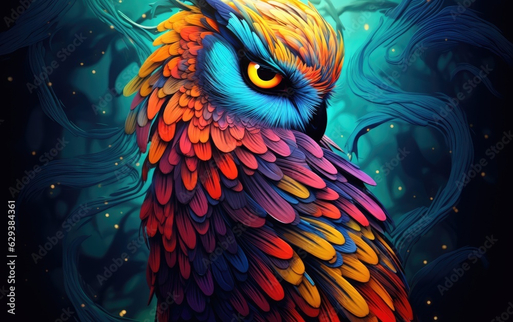 Colorful owl in the night. Colorful owl in the night.