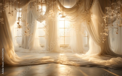Soft silk curtains in the morning.
